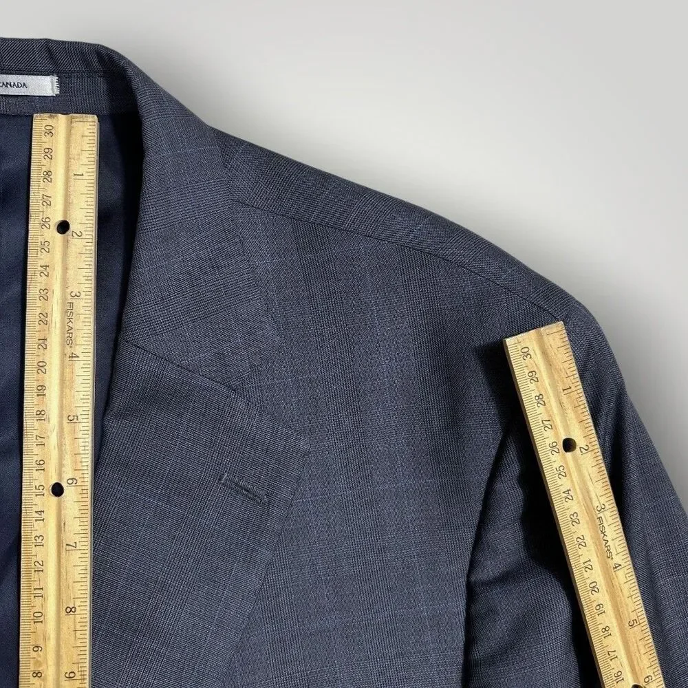 PETER MILLAR Mens Blazer Sport Coat Two Button Suit Jacket Wool Plaid 46R Navy